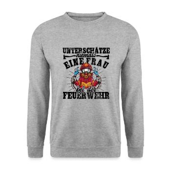 Feuerwehrfrau - Unisex Pullover - Weißgrau meliert - Vorne - Alina (178cm) & Michal (187cm)