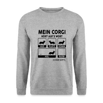 Corgi - Unisex Pullover - Weißgrau meliert - Vorne - Alina (178cm) & Michal (187cm)