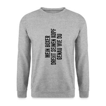 Deutscher Boxer - Unisex Pullover - Weißgrau meliert - Vorne - Alina (178cm) & Michal (187cm)