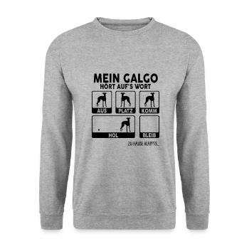 Galgo - Unisex Pullover - Weißgrau meliert - Vorne - Alina (178cm) & Michal (187cm)
