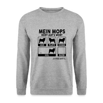 Mops - Unisex Pullover - Weißgrau meliert - Vorne - Alina (178cm) & Michal (187cm)
