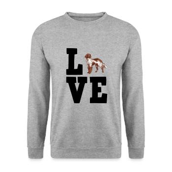 Kleiner Münsterländer - Unisex Pullover - Weißgrau meliert - Vorne - Alina (178cm) & Michal (187cm)
