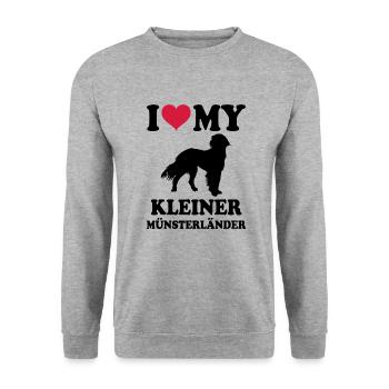 Kleiner Münsterländer - Unisex Pullover - Weißgrau meliert - Vorne - Alina (178cm) & Michal (187cm)
