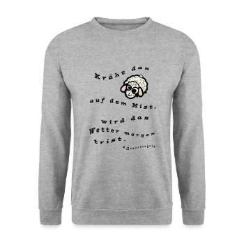 #Bauernregeln - Kräht das Schaf auf dem Mist - Unisex Pullover - Weißgrau meliert - Vorne - Alina (178cm) & Michal (187cm)