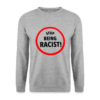 Stop being racist - Unisex Pullover - Weißgrau meliert - Vorne - Alina (178cm) & Michal (187cm)