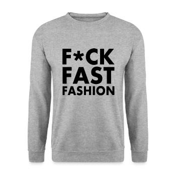 Fuck fast fashion - Sweat-shirt Unisexe - gris chiné - Devant - Alina (178cm) & Michal (187cm)