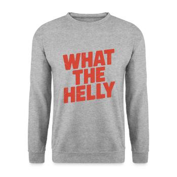 What the Helly - Lustige Memes - Unisex Pullover - Weißgrau meliert - Vorne - Alina (178cm) & Michal (187cm)