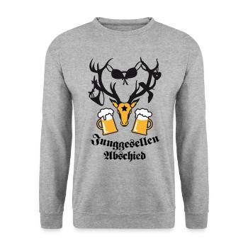 Hirsch mit Beute JGA Bier Bierkrüge zum Anstossen - Unisex Pullover - Weißgrau meliert - Vorne - Alina (178cm) & Michal (187cm)