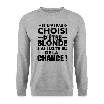 Je n'ai pas Choisi D'être Blonde - Humour Blonde - Sweat-shirt Unisexe - gris chiné - Devant - Alina (178cm) & Michal (187cm)