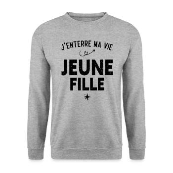 Ma Vie de Jeune Fille Cadeau EVJF Humour Drôle - Sweat-shirt Unisexe - gris chiné - Devant - Alina (178cm) & Michal (187cm)
