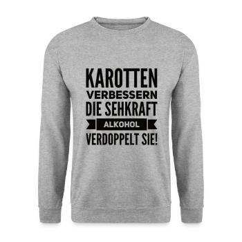 Alkohol Verdoppelt Die Sehkraft Lustiger Spruch - Unisex Pullover - Weißgrau meliert - Vorne - Alina (178cm) & Michal (187cm)