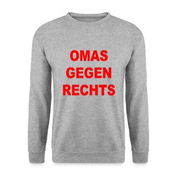 omas gegen rechts - Unisex Pullover - Weißgrau meliert - Vorne - Alina (178cm) & Michal (187cm)