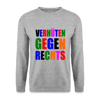 verhüten gegen rechts - Unisex Pullover - Weißgrau meliert - Vorne - Alina (178cm) & Michal (187cm)