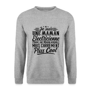 Maman Électricienne: normale, mais en plus badass - Sweat-shirt Unisexe - gris chiné - Devant - Alina (178cm) & Michal (187cm)