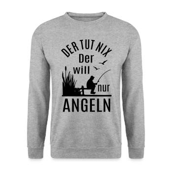 Angler Angeln Angelrute Teich Steg lustige Sprüche - Unisex Pullover - Weißgrau meliert - Vorne - Alina (178cm) & Michal (187cm)