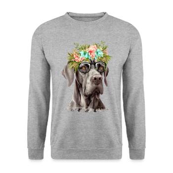 Deutsche Dogge mit Blumen - Unisex Pullover - Weißgrau meliert - Vorne - Alina (178cm) & Michal (187cm)