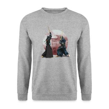 Japanese Kendo Sword Fight with Torii - Unisex Sweatshirt - salt & pepper - Front - Alina (178cm) & Michal (187cm)