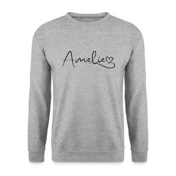 Amélie calligraphie nom prénom avec coeur - Sweat-shirt Unisexe - gris chiné - Devant - Alina (178cm) & Michal (187cm)