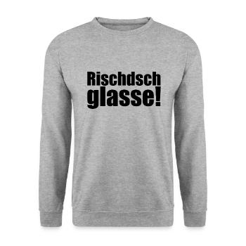 Sächsisch - Dialekt - Spruch - Unisex Pullover - Weißgrau meliert - Vorne - Alina (178cm) & Michal (187cm)