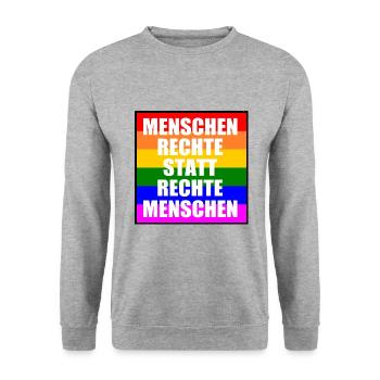 menschenrechte statt rechte menschen - Unisex Pullover - Weißgrau meliert - Vorne - Alina (178cm) & Michal (187cm)