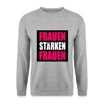 frauen stärken frauen - Unisex Pullover - Weißgrau meliert - Vorne - Alina (178cm) & Michal (187cm)
