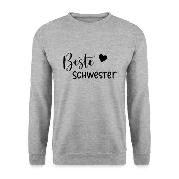 Beste Schwester Geschenkidee - Unisex Pullover - Weißgrau meliert - Vorne - Alina (178cm) & Michal (187cm)
