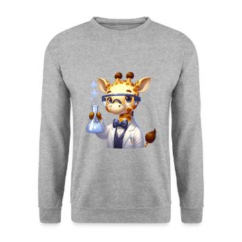 Cute Giraffe Scientist - Unisex Pullover - Weißgrau meliert - Vorne - Alina (178cm) & Michal (187cm)