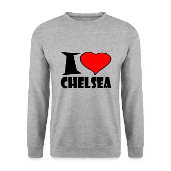 I LOVE CHELSEA - Unisex Pullover - Weißgrau meliert - Vorne - Alina (178cm) & Michal (187cm)