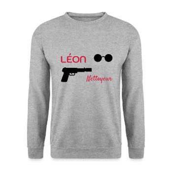 Léon - Nettoyeur - Film Culte - Cinéma - Sweat-shirt Unisexe - gris chiné - Devant - Alina (178cm) & Michal (187cm)