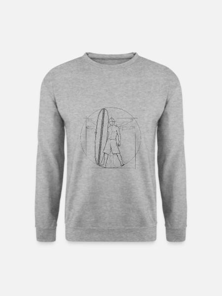 Vitruvian man surfer with surfboard - Unisex Sweatshirt - salt & pepper