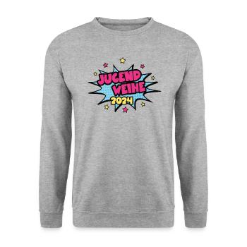 Jugendweihe 2024 Erwachsen Werden Jugendweihen 24 - Unisex Pullover - Weißgrau meliert - Vorne - Alina (178cm) & Michal (187cm)