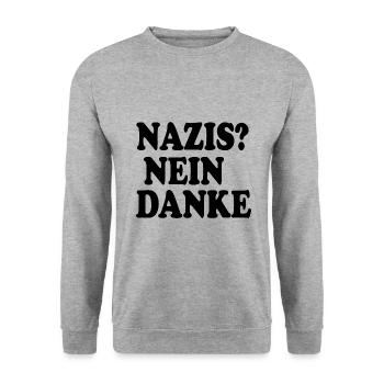 Nazis nein danke - Unisex Pullover - Weißgrau meliert - Vorne - Alina (178cm) & Michal (187cm)