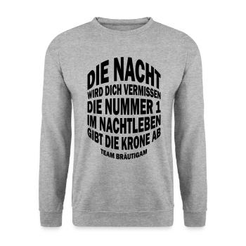 JGA T-Shirt Die Nacht wird dich vermissen - Unisex Pullover - Weißgrau meliert - Vorne - Alina (178cm) & Michal (187cm)