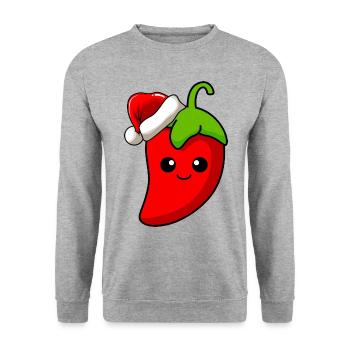 Chilli Weihnachten Comic Xmas - Unisex Pullover - Weißgrau meliert - Vorne - Alina (178cm) & Michal (187cm)