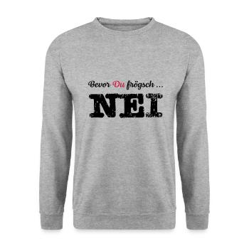 Nei | Schweizerdeutsch | Schweiz | Frau Kinder - Unisex Pullover - Weißgrau meliert - Vorne - Alina (178cm) & Michal (187cm)