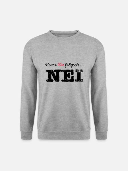 Nei | Schweizerdeutsch | Schweiz | Frau Kinder - Unisex Pullover - Weißgrau meliert