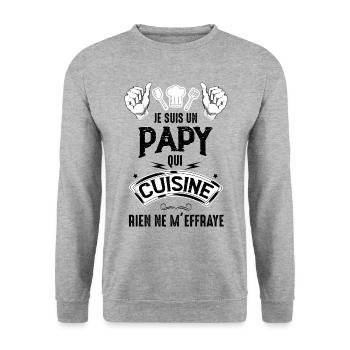 Je Suis Un Papy Qui Cuisine Rien Ne M'Effraye - Sweat-shirt Unisexe - gris chiné - Devant - Alina (178cm) & Michal (187cm)