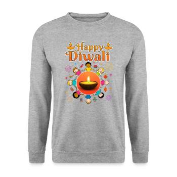 Happy Diwali for Kids Deepavali Wishes - Unisex Sweatshirt - salt & pepper - Front - Alina (178cm) & Michal (187cm)