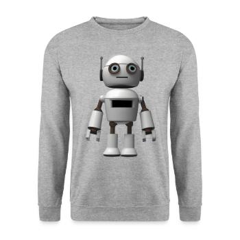 Robot blanc avec de grands yeux - Sweat-shirt Unisexe - gris chiné - Devant - Alina (178cm) & Michal (187cm)