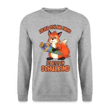 Dieser schlaue Fuchs ist jetzt ein Schulkind! - Unisex Pullover - Weißgrau meliert - Vorne - Alina (178cm) & Michal (187cm)