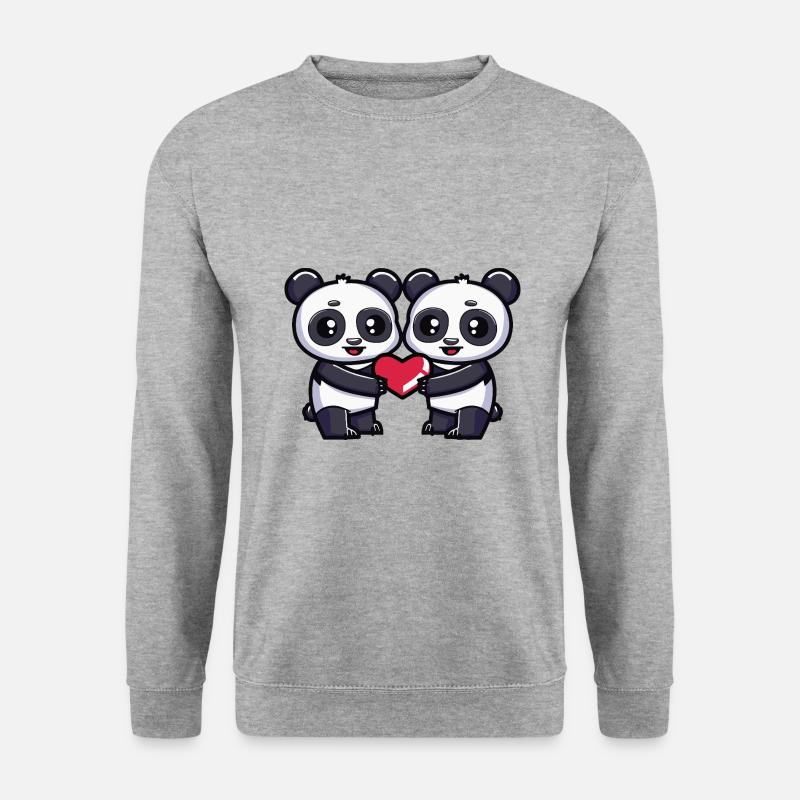 Panda Paar Herz - Unisex Pullover - Weißgrau meliert