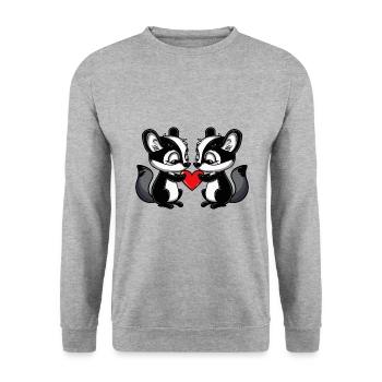 Stinktier Paar Valentinstag - Unisex Pullover - Weißgrau meliert - Vorne - Alina (178cm) & Michal (187cm)