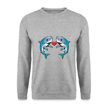 Shark Couple Heart - Unisex Sweatshirt - salt & pepper - Front - Alina (178cm) & Michal (187cm)