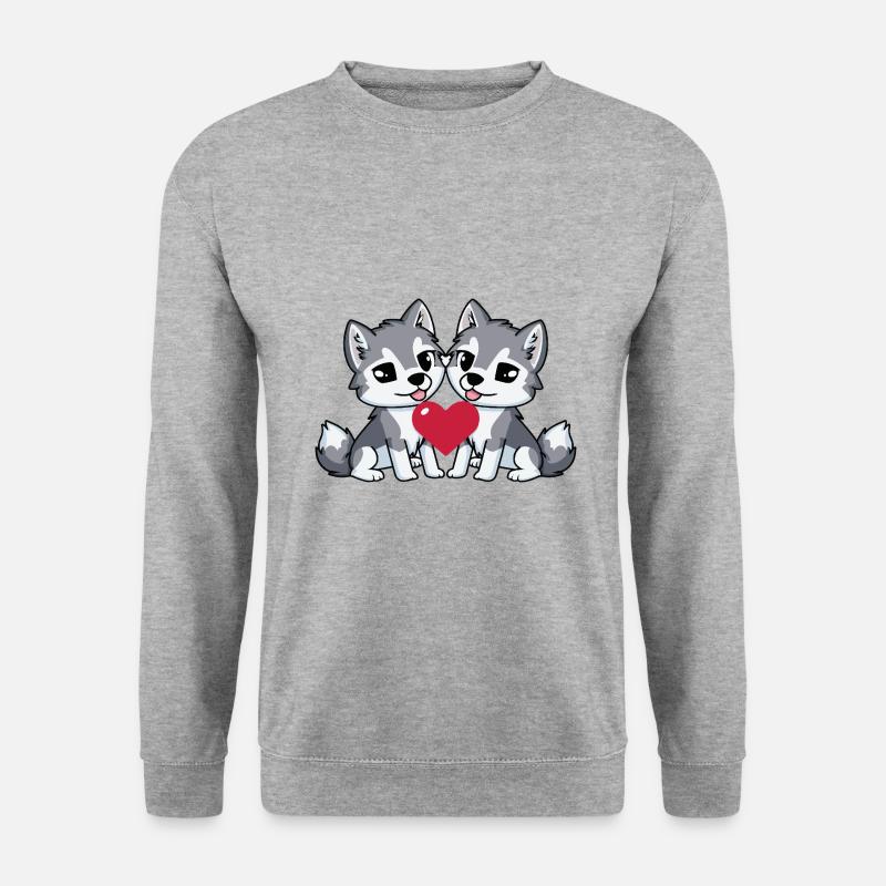 Wolf Paar Herz - Unisex Pullover - Weißgrau meliert