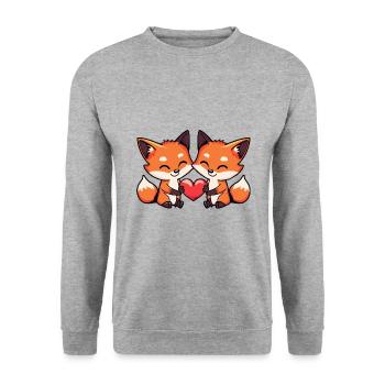 Fuchs Paar Herz - Unisex Pullover - Weißgrau meliert - Vorne - Alina (178cm) & Michal (187cm)