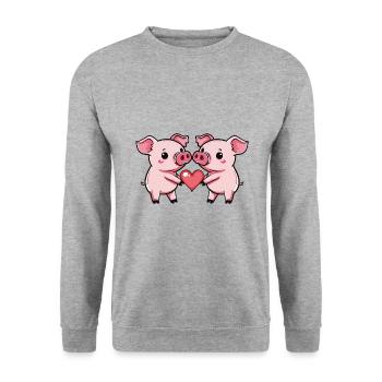 Couple de Cochons En Amour Sème Coeur - Sweat-shirt Unisexe - gris chiné - Devant - Alina (178cm) & Michal (187cm)
