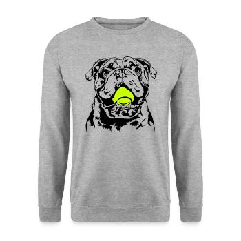 Bulldogge Ball Balljunkie Hunde Wilsigns - Unisex Pullover - Weißgrau meliert - Vorne - Alina (178cm) & Michal (187cm)