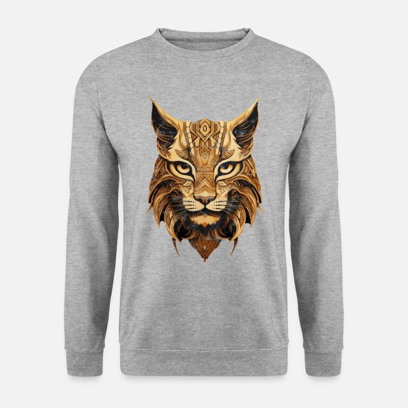 Luchs Kopf Tiere Holz Muster Natur Wild Katze - Unisex Pullover - Weißgrau meliert