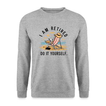 Ich bin im Ruhestand. Mach es selbst! - Unisex Pullover - Weißgrau meliert - Vorne - Alina (178cm) & Michal (187cm)