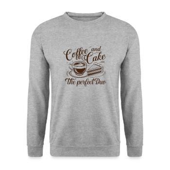 Café et gâteau – le duo parfait. - Sweat-shirt Unisexe - gris chiné - Devant - Alina (178cm) & Michal (187cm)